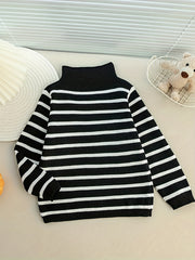 Boys Striped Sweater Round Neck Long Sleeve Warm Knit Pullover Top