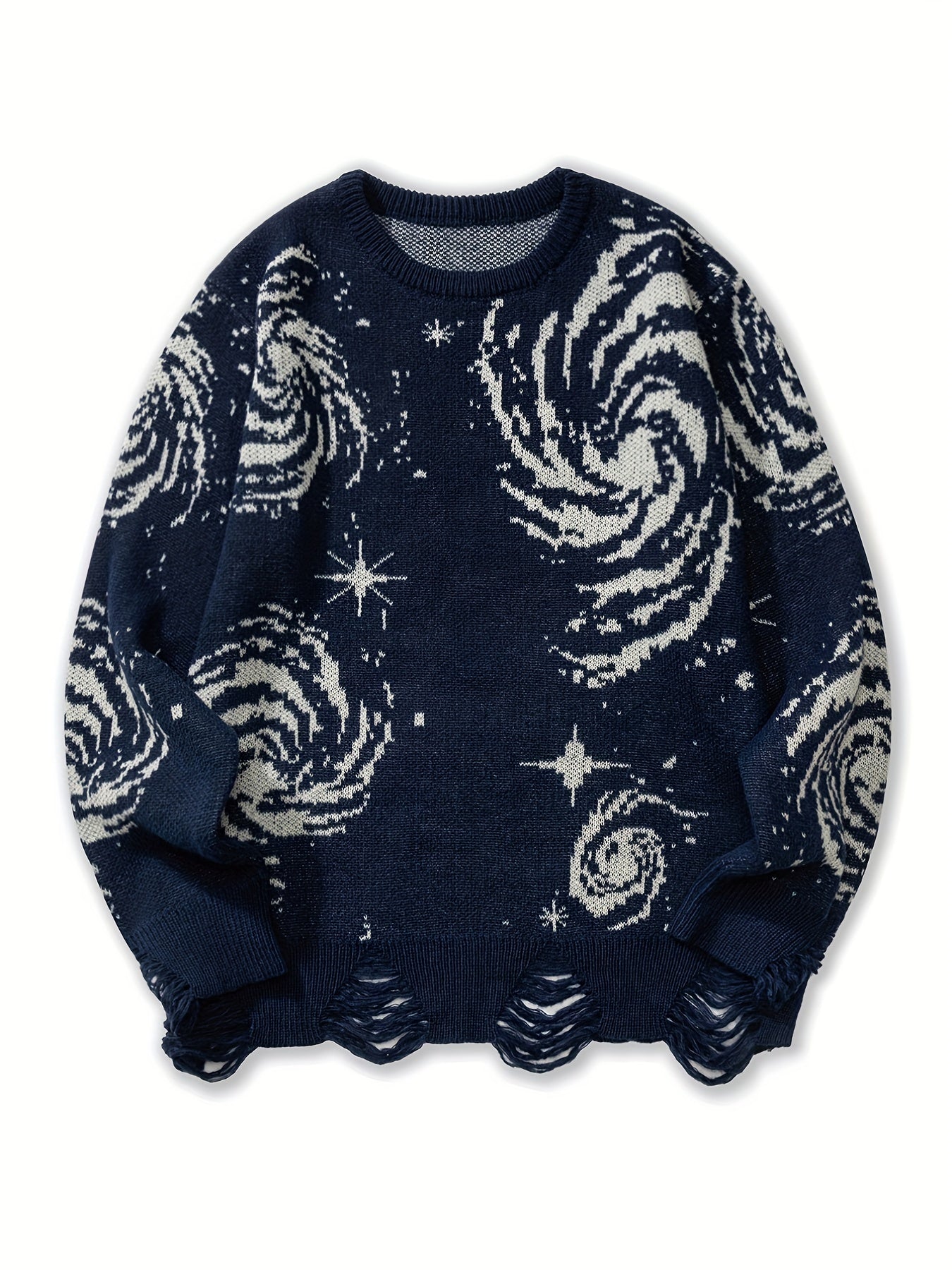 Galaxy Pattern Sweater Men's Casual Warm Crew Neck Pullover for Fall Winter