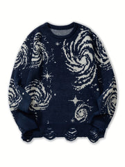 Galaxy Pattern Sweater Men's Casual Warm Crew Neck Pullover for Fall Winter