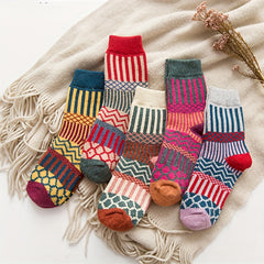 5 Pairs Geometric Pattern Mid Tube Socks Warm Women's Stockings