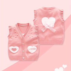 Baby Vest Knitted Sweater Top Spring Autumn V Neck Button Sleeveless Blouse
