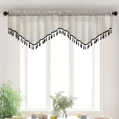 Japanese Linen Short Valance Curtain V-shaped with Tassel Rod Pocket