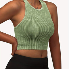 Ribbed Washed Sports Tank Top Sleeveless Fitness Training Top
