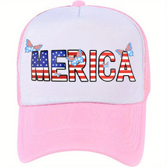 MERICA Flag Trucker Hat Butterfly Print Mesh Breathable Baseball Cap