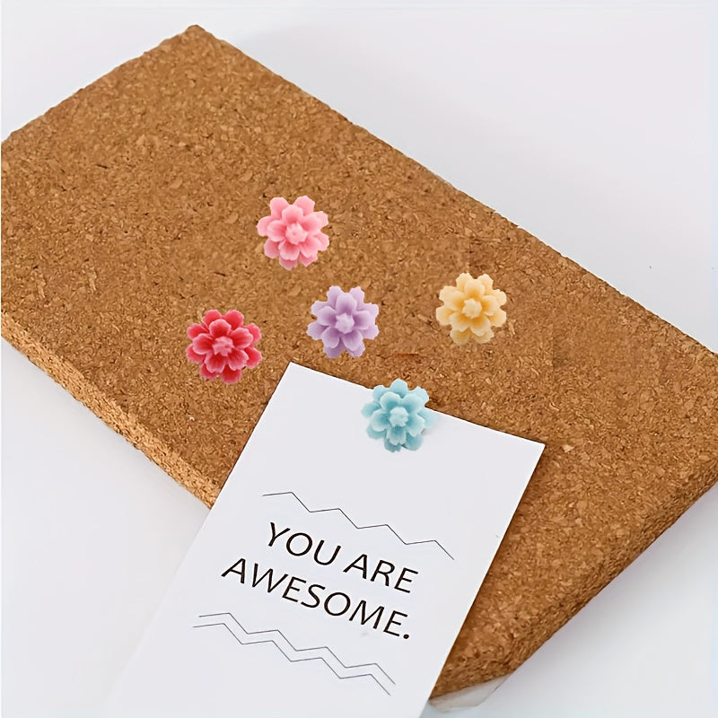 30pcs Camellia Shape Push Pins Mixed Colorful Flower Pins for Photo Wall