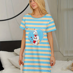 Striped Bunny Lounge Dress Short Sleeve Women's Loungewear
