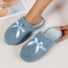 Women's Bow Knot Slippers Closed Toe Indoor Shoes Lined Comfortable Warm Bedroom