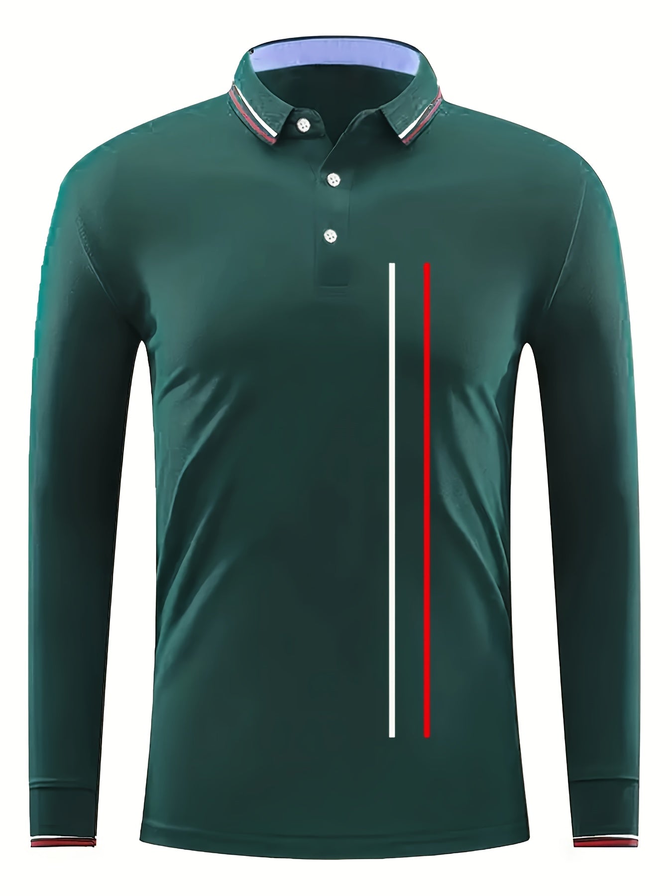 Red Bar Print Men's Long Sleeve Lapel Sports Shirt