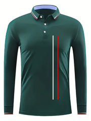 Red Bar Print Men's Long Sleeve Lapel Sports Shirt