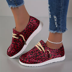 Leopard Print Flat Lace-Up Canvas Shoes for Women