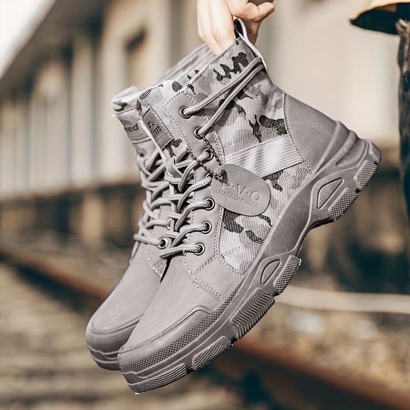 Men's High Heel Camo Ankle Boots for Street Style
