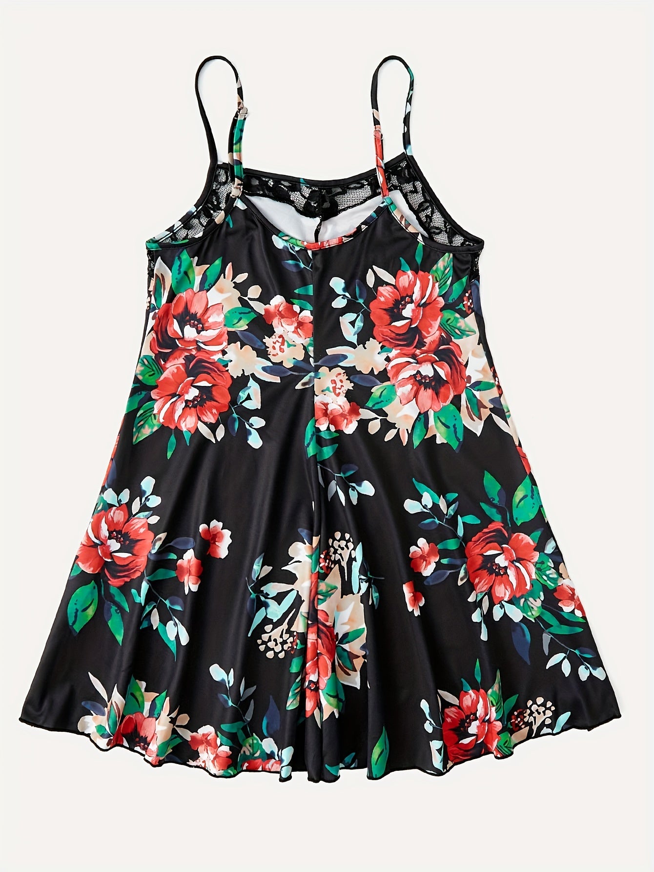 Floral Print Lace Nightdress Spaghetti Strap Sleep Dress