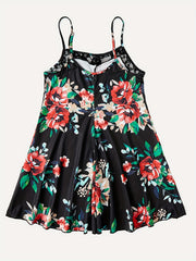 Floral Print Lace Nightdress Spaghetti Strap Sleep Dress