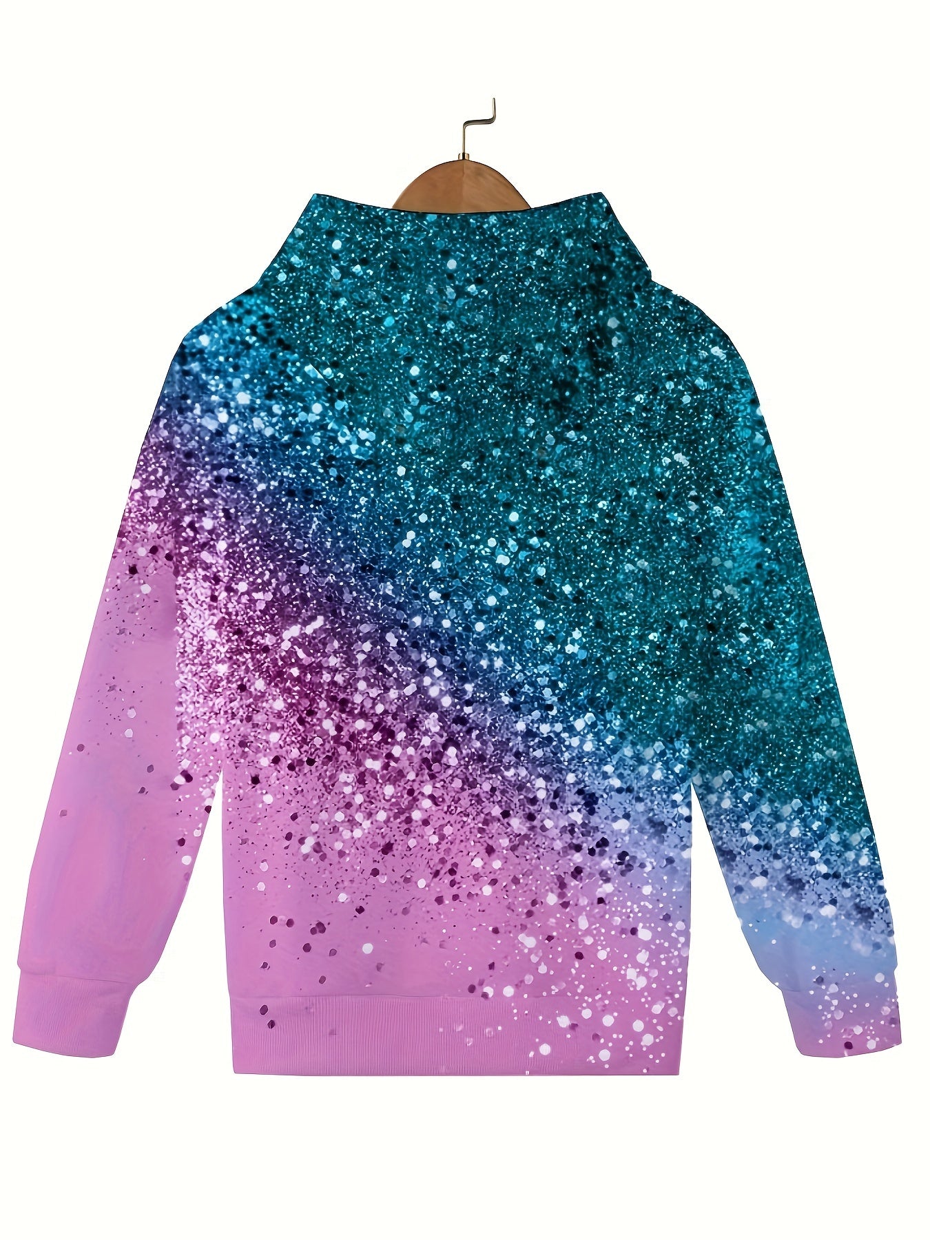 Sequin Effect Kids Hooded Pullover Long Sleeve Sweatshirt