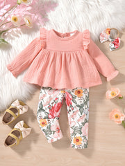 Toddler Baby Girl Floral Ruffle Tunic Dress & Leggings Set