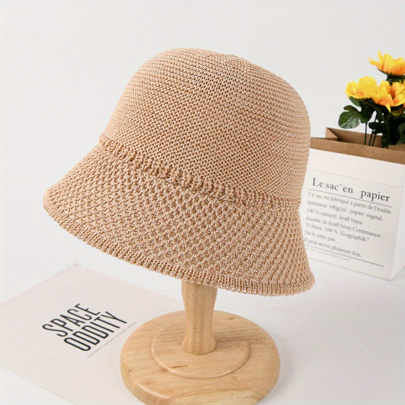 Solid Cloche Hat Hollow Crochet Sun Hat Bucket Hat For Spring & Summer