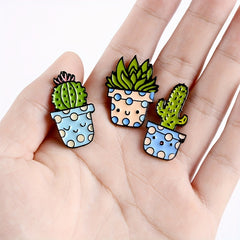 Cute Cactus Succulent Potted Brooch for Girls