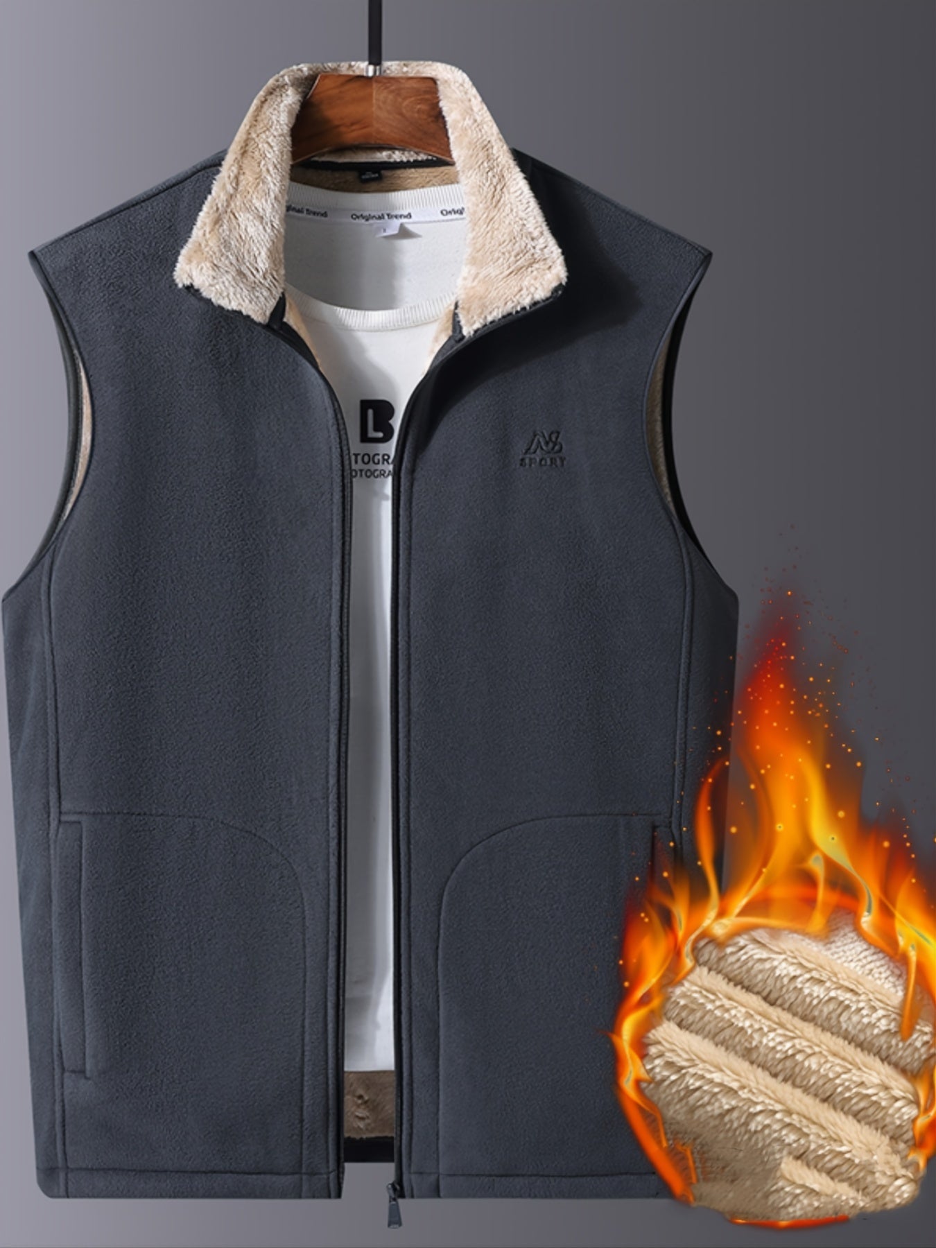 Men's Fleece Jacket Winter Stand Collar Plus Velvet Thick Casual Zip Up