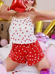 Heart Print Camisole & Shorts Plus Size Pajama Set for Women