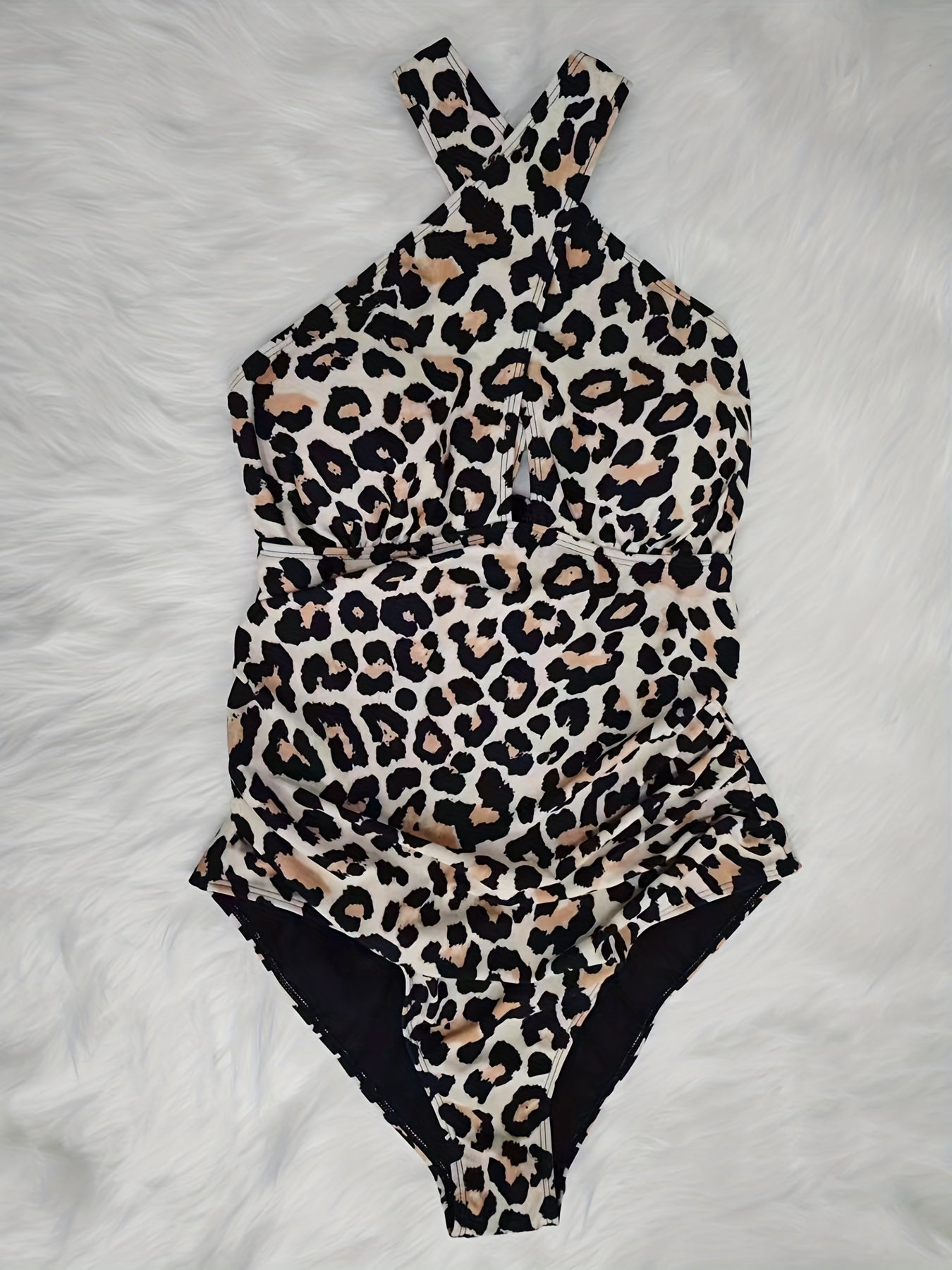 Sexy Leopard Print Halter Neck One Piece Swimsuit
