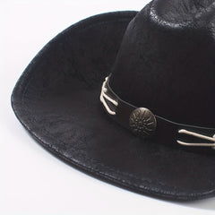 Vintage PU Leather Cowboy Hat Western Fedora Cap
