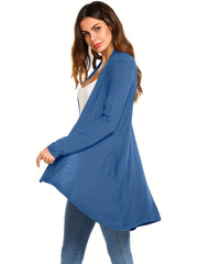 Open Front Drape Cardigan Long Sleeve Pocket Cardigan