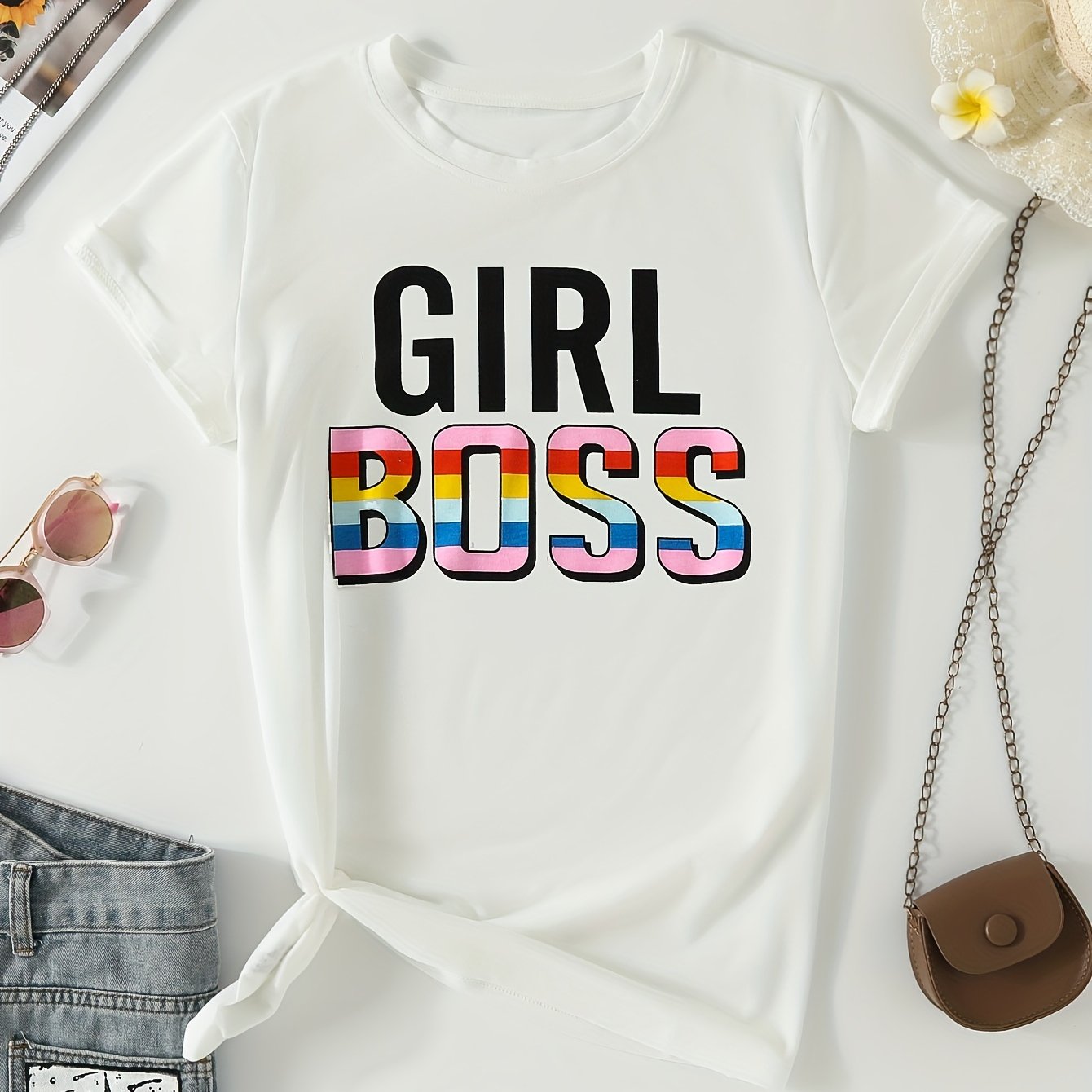 Women's Casual Letter Printed Short Sleeved Loose Fitting T shirt