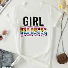 Women's Casual Letter Printed Short Sleeved Loose Fitting T shirt