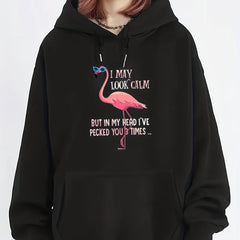 Flamingo Print Hoodie Long Sleeve Sweatshirt