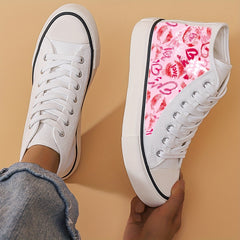 Heart & Lips Print High Top Canvas Sneakers