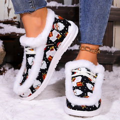 Women's Winter Christmas Style Snow Boots with Santa & Gift Motifs