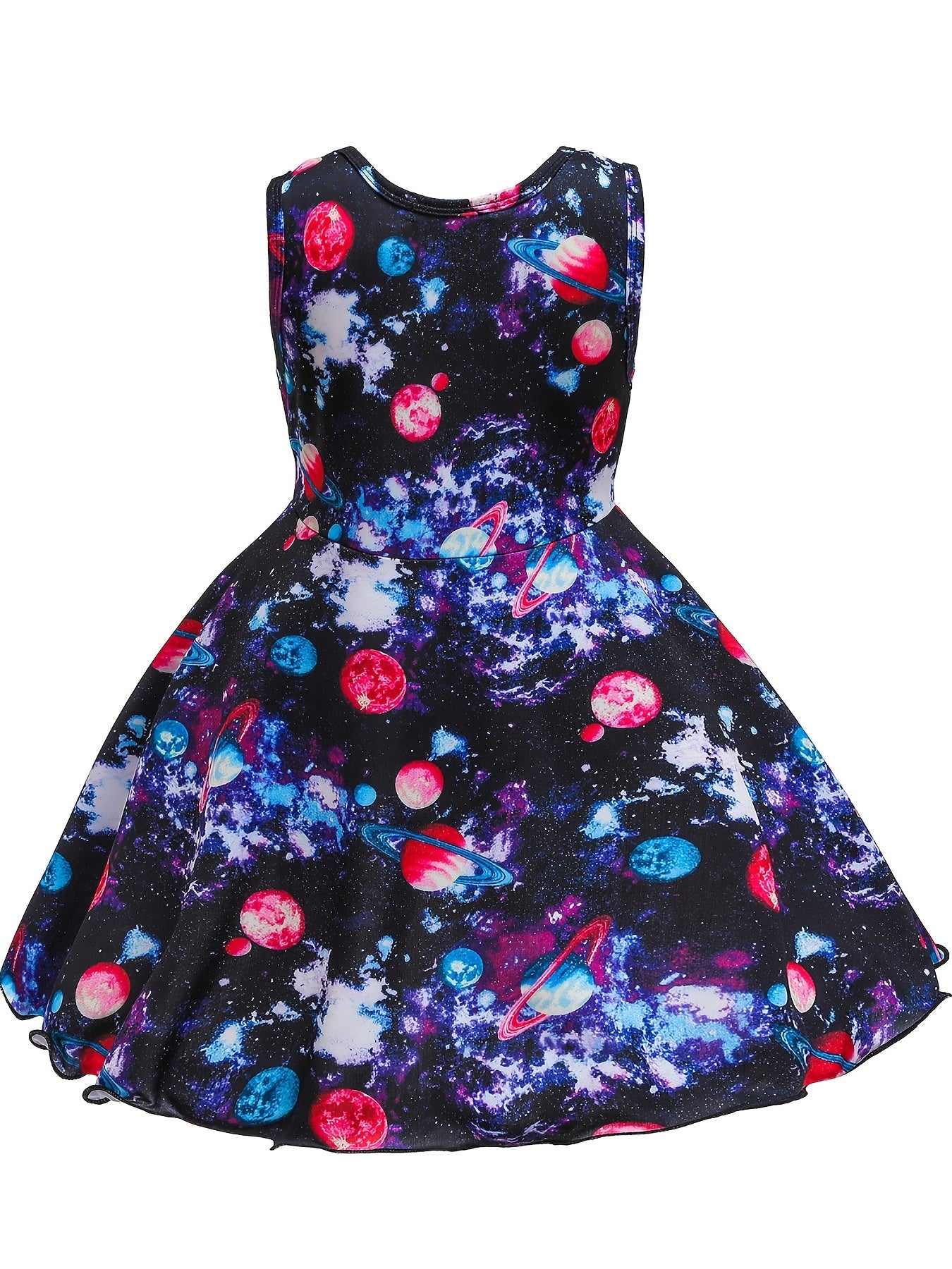 Girls Galaxy Print Sleeveless Dress Kids Clothes