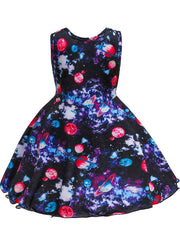 Girls Galaxy Print Sleeveless Dress Kids Clothes