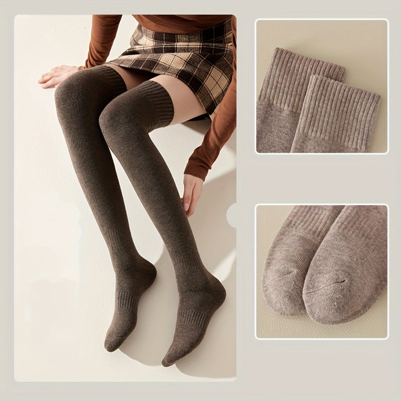 2 Pairs Women's Thicken Knee Socks Plus Cashmere Warm Stockings