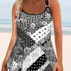 Women's Plus Size Boho Tankini Set Patchwork Paisley Print Cami Top & Shorts