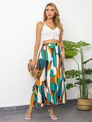 Geo Print Elastic Waist Swing Skirt