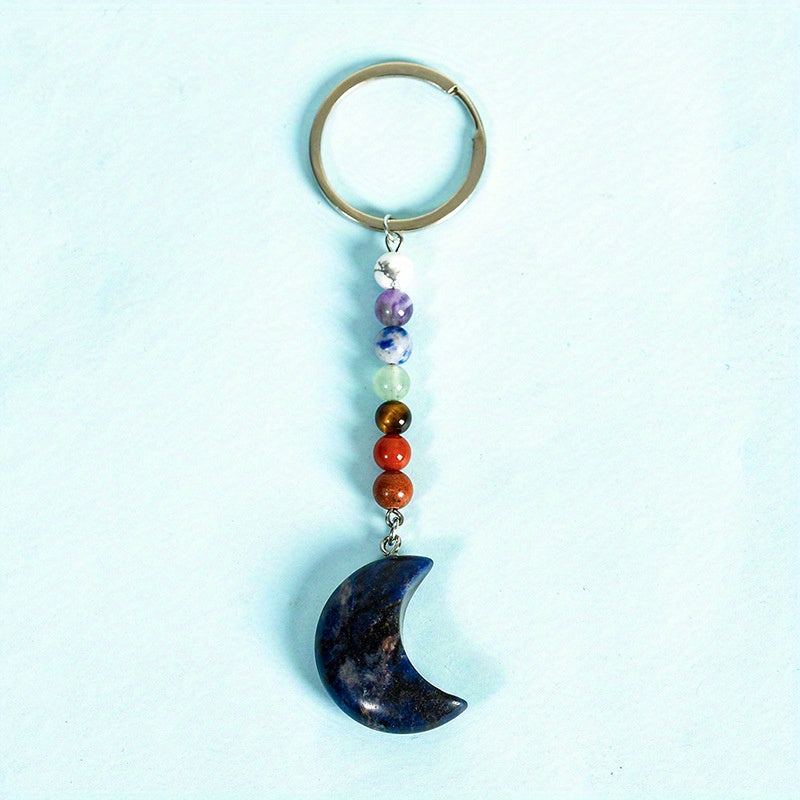 Natural Crystal Chakra Keychain Reiki Healing Gemstone Yoga Key Chain