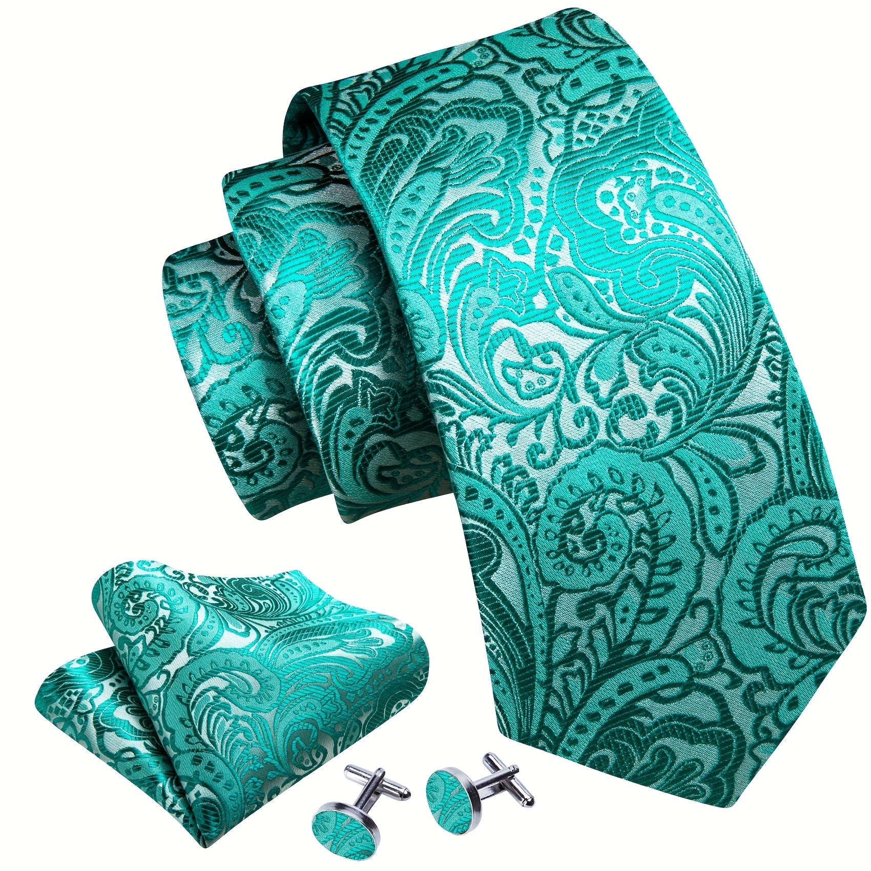 Men's Jacquard Tie, Hankerchief, Cufflinks Set