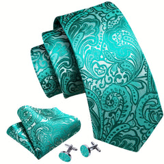 Men's Jacquard Tie, Hankerchief, Cufflinks Set