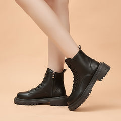 Women's Platform Combat Boots Thick Sole Lace Up Zipper Fashionable Footwear