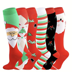 1pair Christmas Stockings Knee High Sports Socks Compression Socks