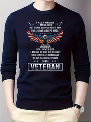 VETERAN & Eagle Pattern Sweater Men's Casual Warm Pullover For Fall Winter