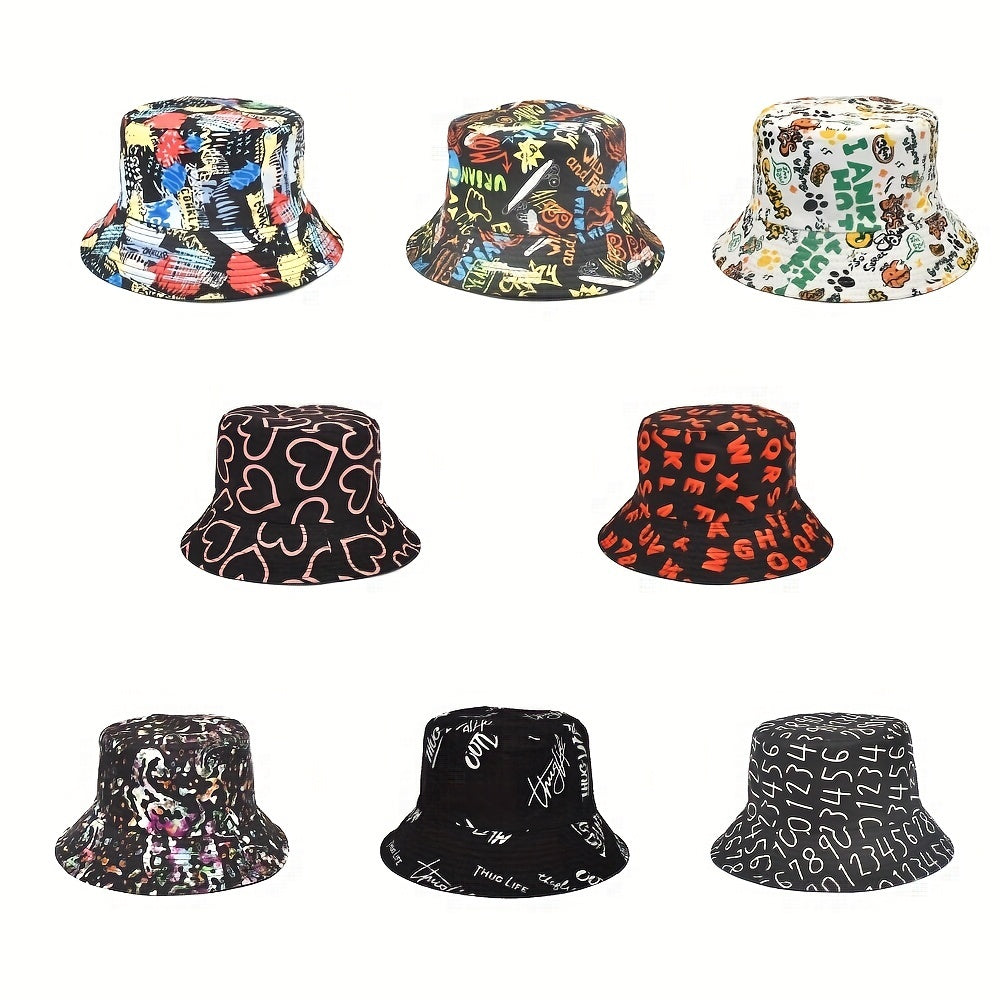 Graffiti Print Bucket Hat Unisex Hip Hop Sunscreen Basin Hat