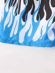 Boy's Fire Pattern Swim Trunks Elastic Waist Beach Shorts
