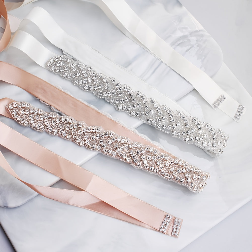 Silvery Pink Flowers Crystal Wedding Sash Bridal Rhinestone Belt