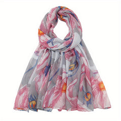 Flower Plant Print Voile Scarf Classic Boho Shawl Breathable Hijab