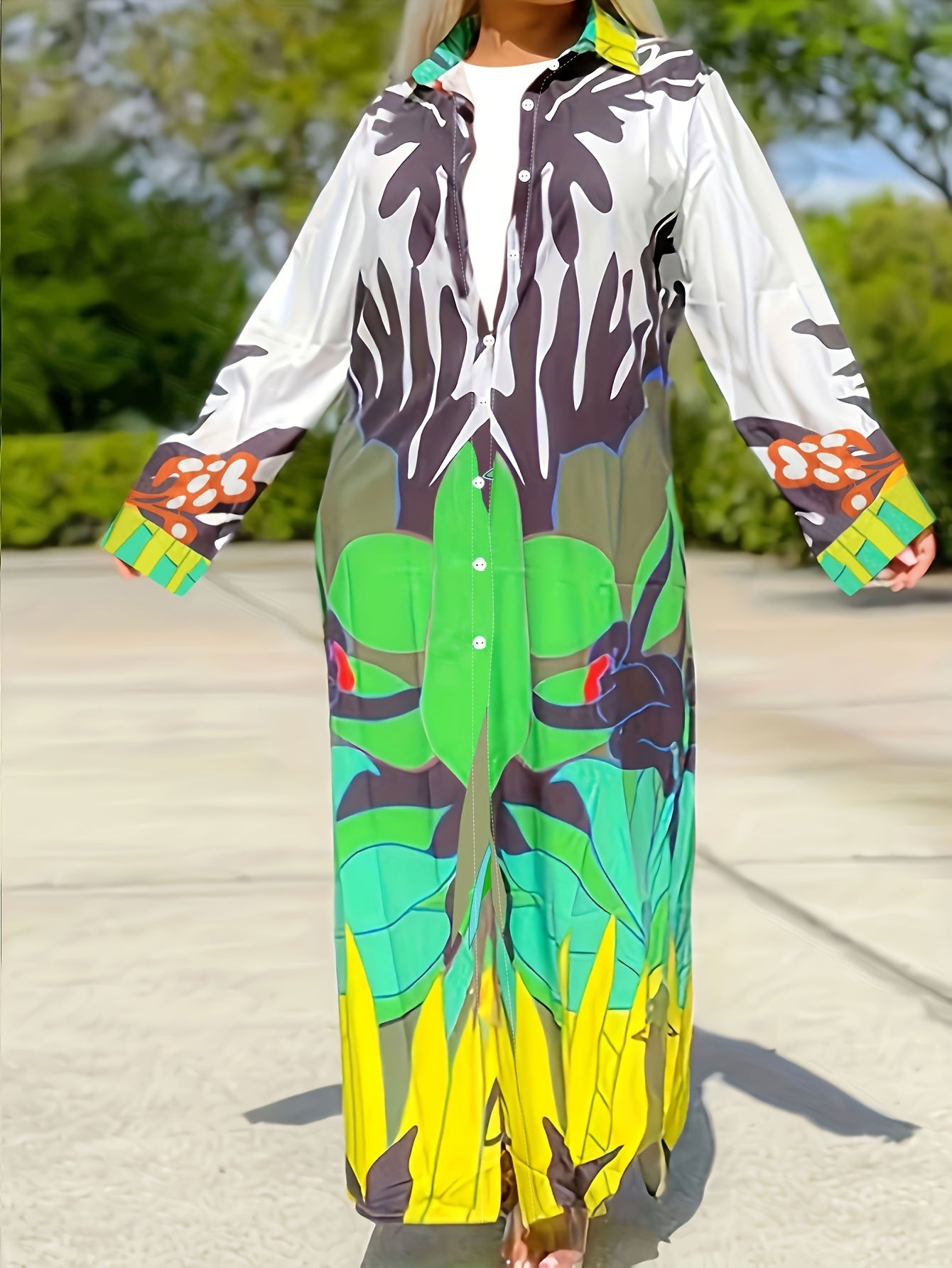 Colorblock Floral Button Up Shirt Dress
