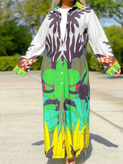 Colorblock Floral Button Up Shirt Dress