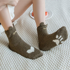 5 Pairs Heart Print Socks Warm Women's Stockings & Hosiery