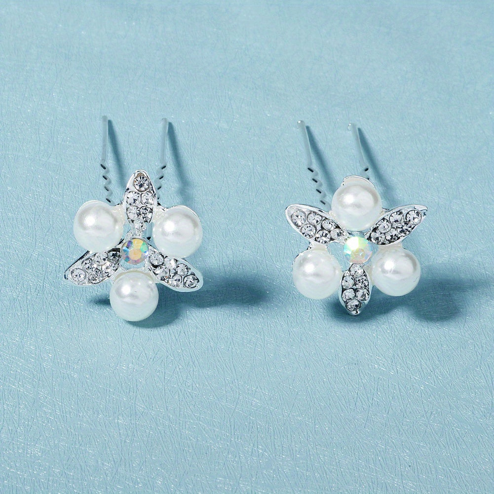 2pcs Rhinestone Faux Pearl Silvery Hairpin Bridal Wedding Bobby Pin